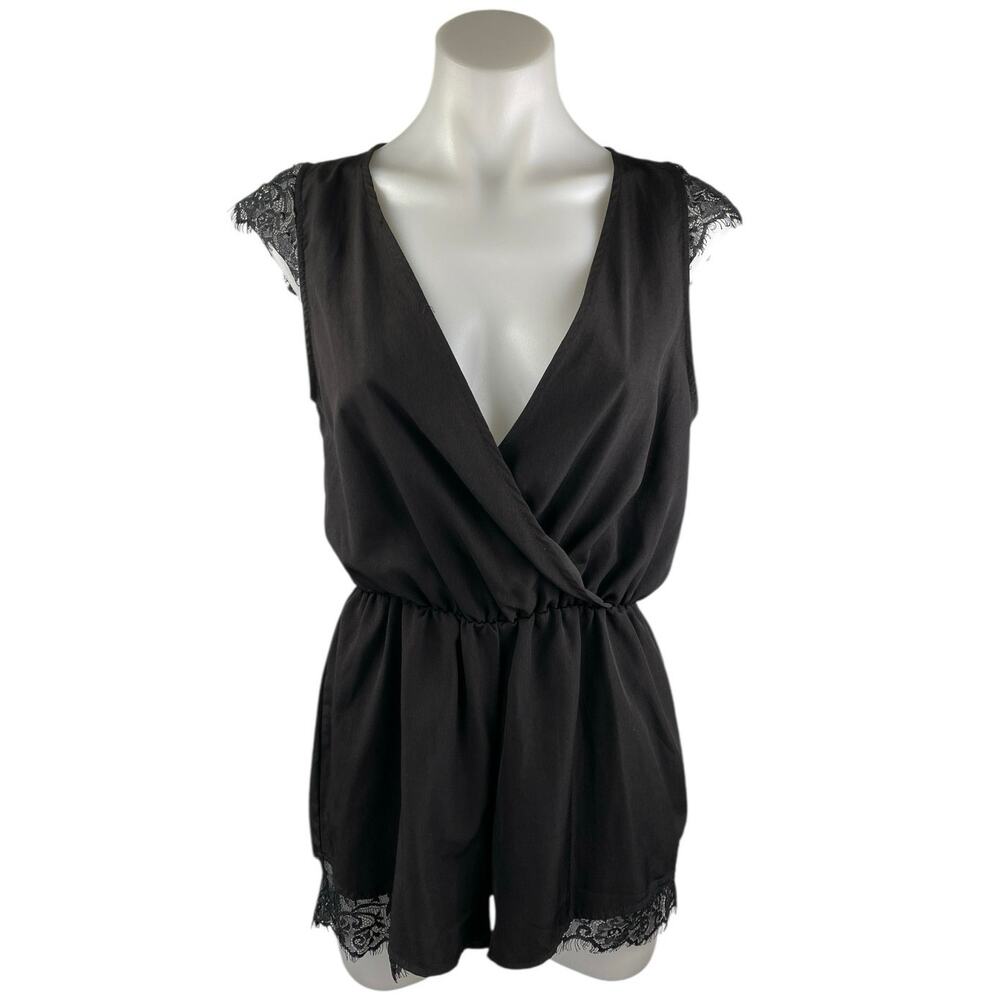 Urban Outfitters Kimchi Blue Black Cap Sleeve V-neck Wrap Jumpsuit Romper Size S